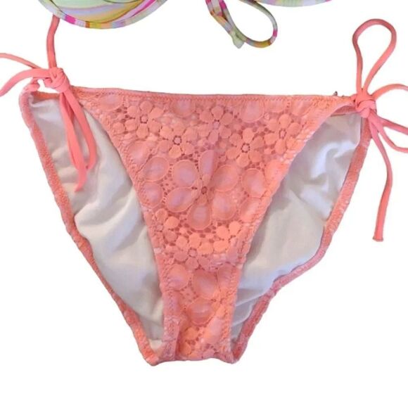 Victoria's Secret 2015 Floral Neon Crochet Side Ties Swim Bottoms Medium - Picture 6 of 13